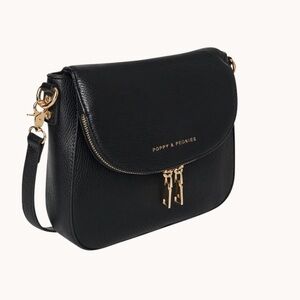 Poppy & Peonies Elegant Black Crossbody Bag